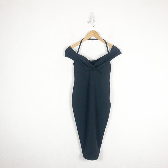 Nookie Athena Off Shoulder Black Midi Dress Size Small NON1722 Cocktail Chic - Picture 3 of 14